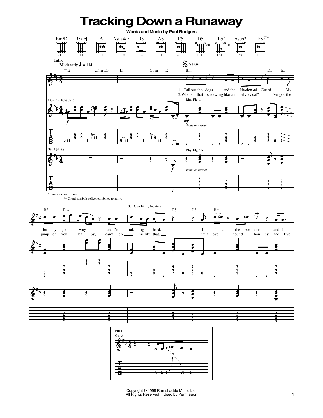 Bad Company Tracking Down A Runaway Sheet Music Notes & Chords for Guitar Tab - Download or Print PDF Bad Company Tracking Down A Runaway Sheet Music Notes & Chords for Guitar Tab - Download or Print PDF