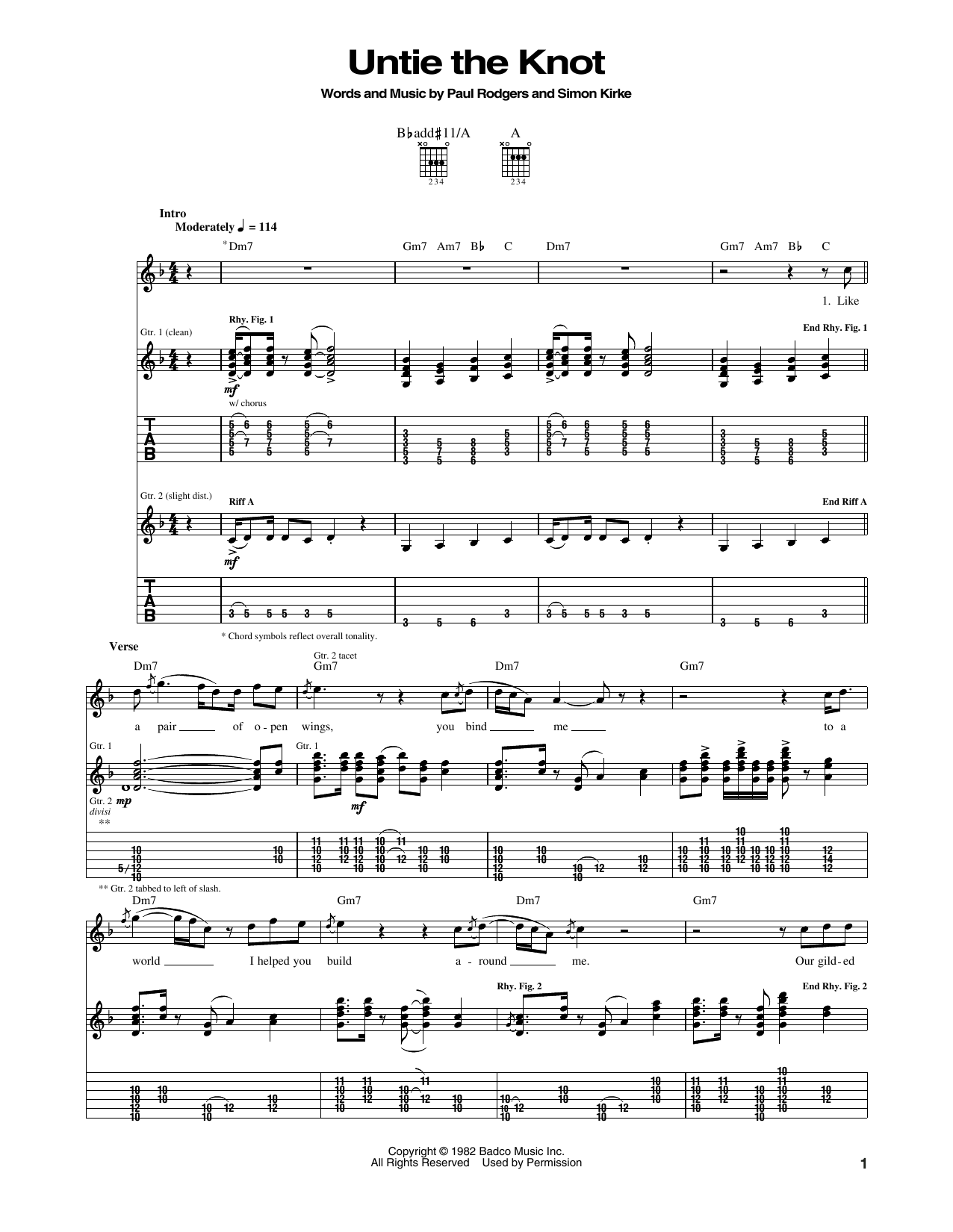 Bad Company Untie The Knot Sheet Music Notes & Chords for Guitar Tab - Download or Print PDF