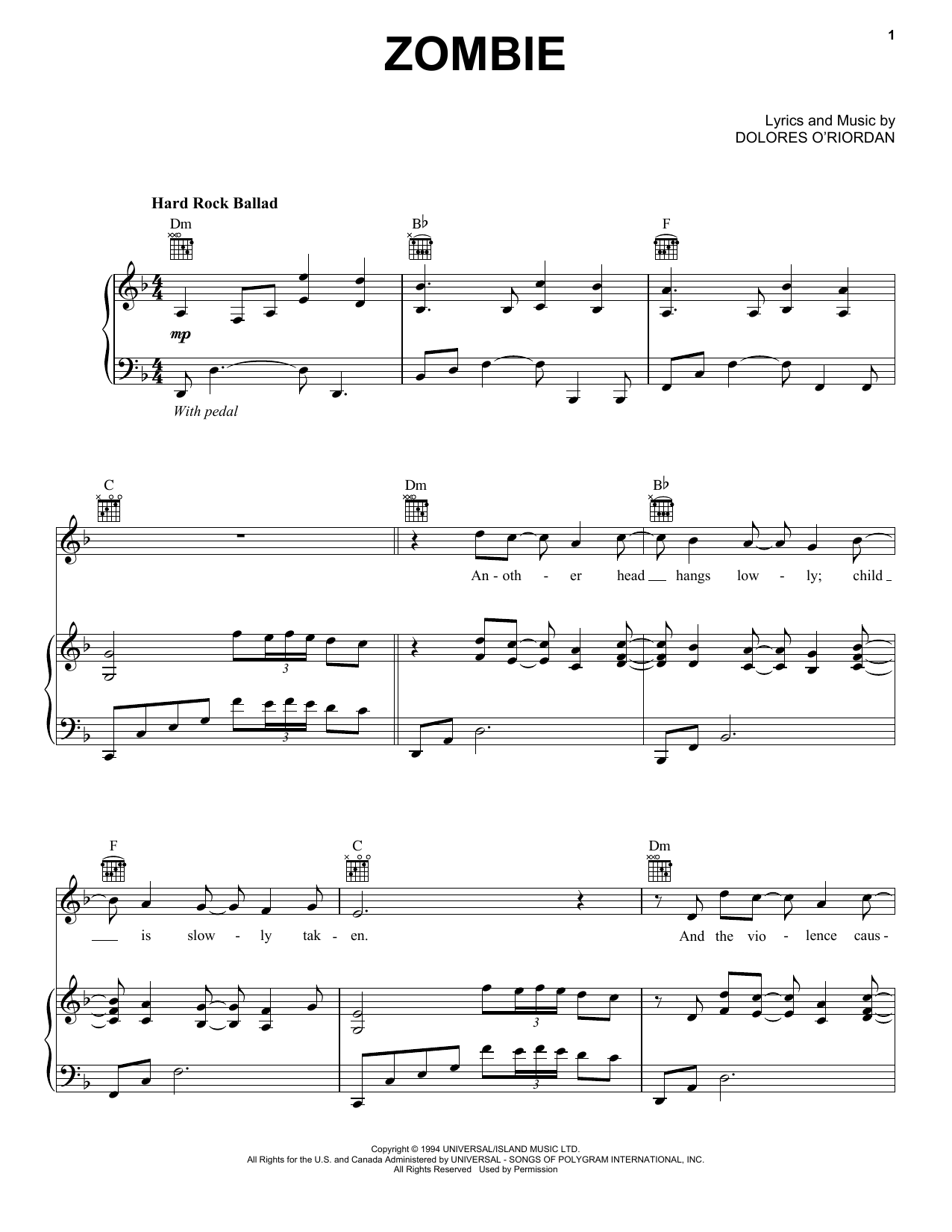 Bad Wolves Zombie Sheet Music Notes & Chords for Piano, Vocal & Guitar (Right-Hand Melody) - Download or Print PDF