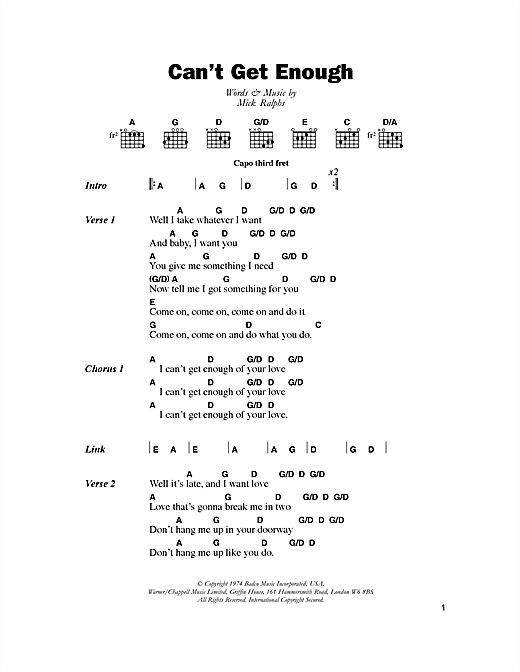 Preview Bad Company Can't Get Enough Rock sheet music, notes and chords for Lyrics & Chords, SKU: 48415 Can't Get Enough sheet music