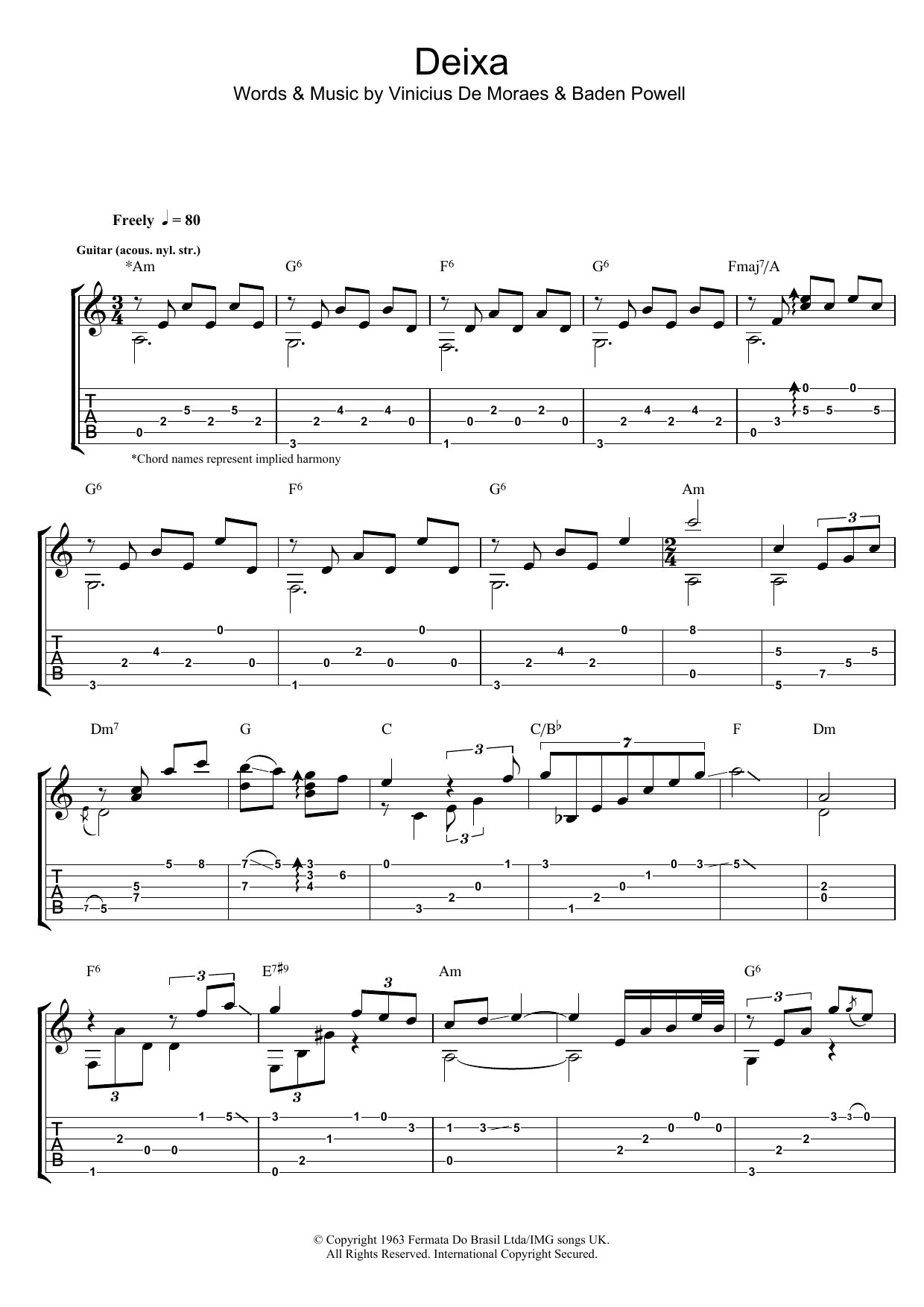 Baden Powell Deixa Sheet Music Notes & Chords for Guitar Tab - Download or Print PDF