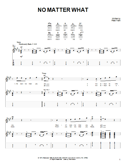 Preview Badfinger No Matter What Rock sheet music, notes and chords for Easy Guitar Tab, SKU: 58344 No Matter What sheet music