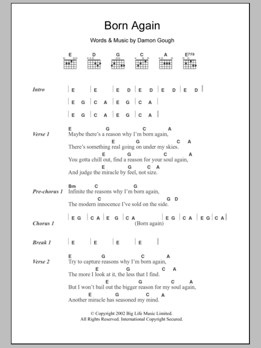 Badly Drawn Boy Born Again Sheet Music Notes & Chords for Guitar Tab - Download or Print PDF