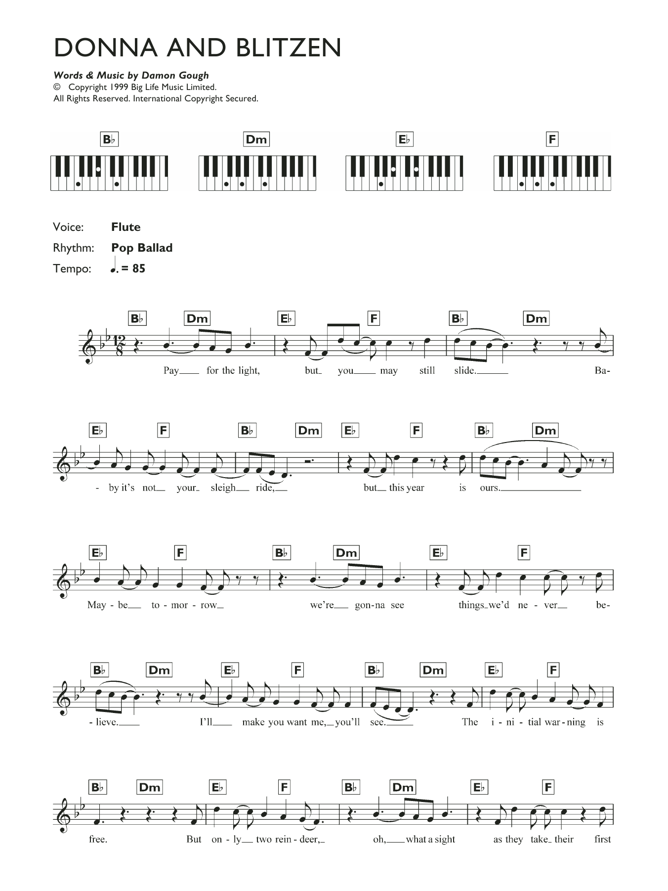 Badly Drawn Boy Donna And Blitzen Sheet Music Notes & Chords for Keyboard - Download or Print PDF