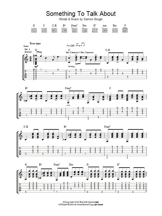 Badly Drawn Boy Something To Talk About Sheet Music Notes & Chords for Guitar Tab - Download or Print PDF