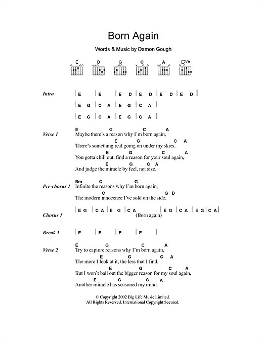Badly Drawn Boy Born Again Sheet Music Notes & Chords for Guitar Tab - Download or Print PDF