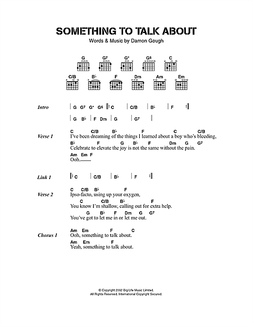 Preview Badly Drawn Boy Something To Talk About Pop sheet music, notes and chords for Guitar Tab, SKU: 23023 Something To Talk About sheet music