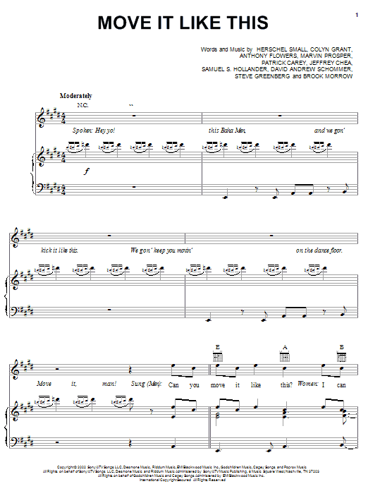Baha Men Move It Like This Sheet Music Notes & Chords for Piano, Vocal & Guitar (Right-Hand Melody) - Download or Print PDF