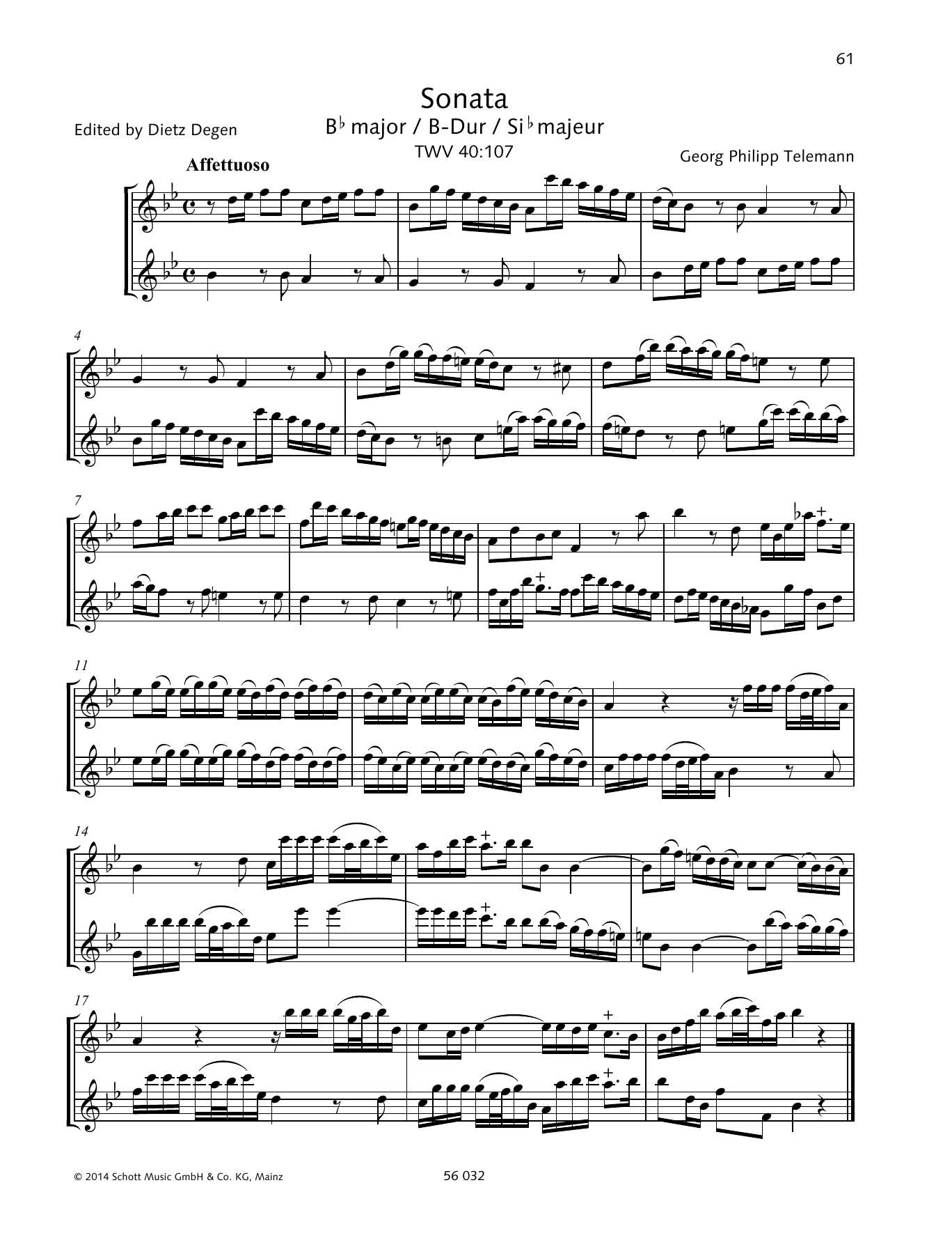 Baldassare Galuppi Sonata B-flat major Sheet Music Notes & Chords for Woodwind Ensemble - Download or Print PDF