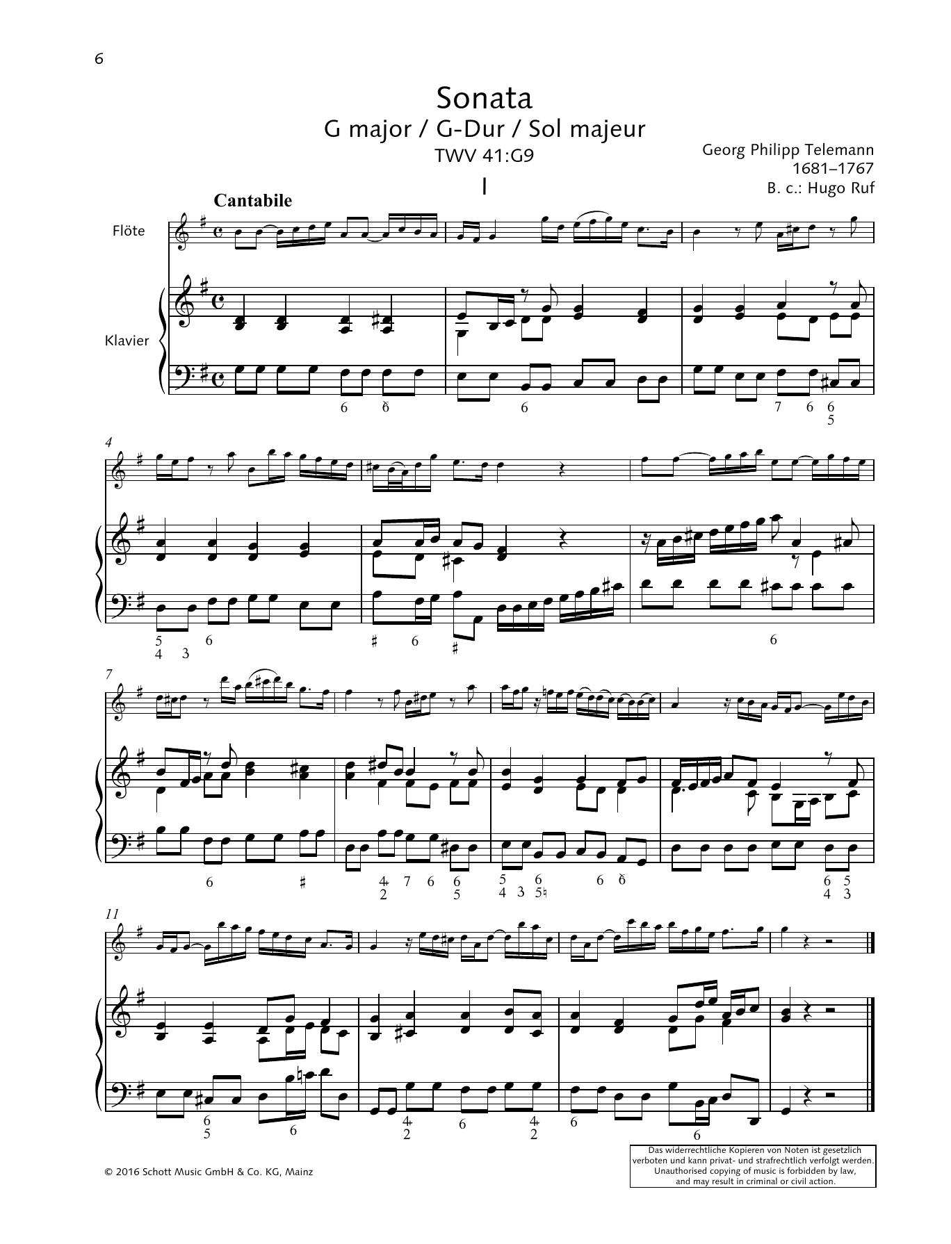 Baldassare Galuppi Sonata G Major Sheet Music Notes & Chords for Woodwind Solo - Download or Print PDF