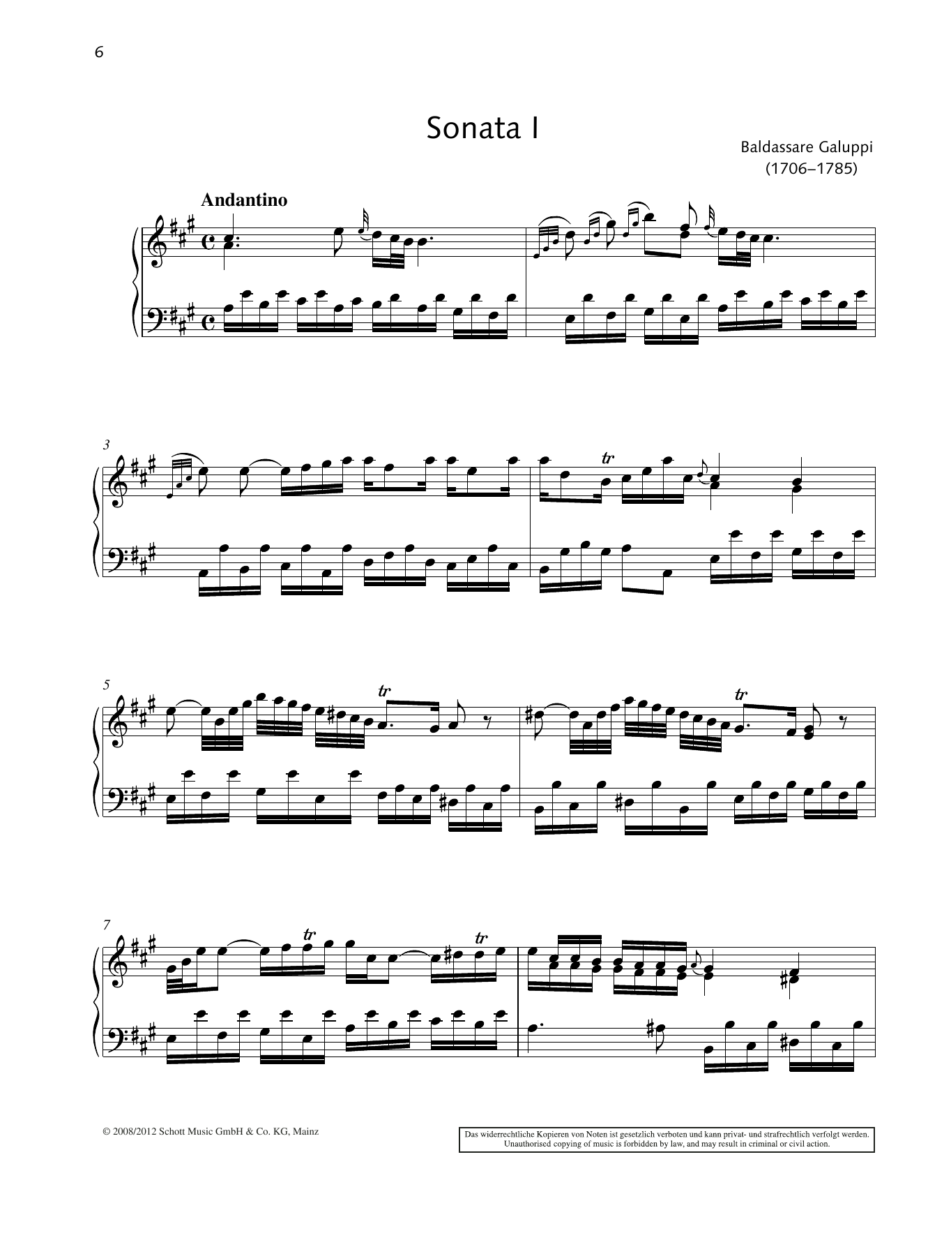 Baldassare Galuppi Sonata I A major Sheet Music Notes & Chords for Piano Solo - Download or Print PDF