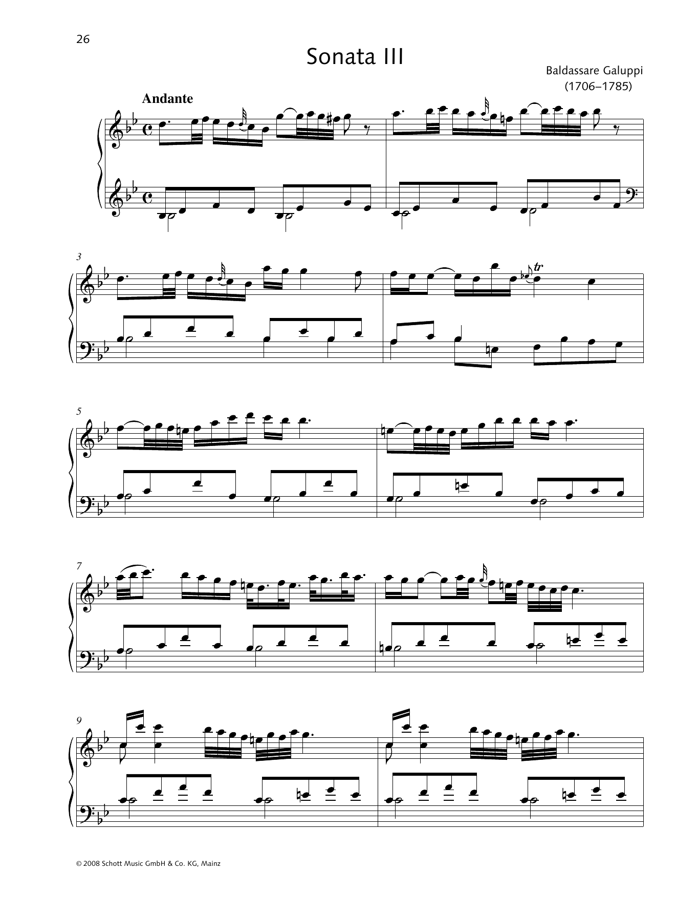Baldassare Galuppi Sonata III B-flat major Sheet Music Notes & Chords for Piano Solo - Download or Print PDF