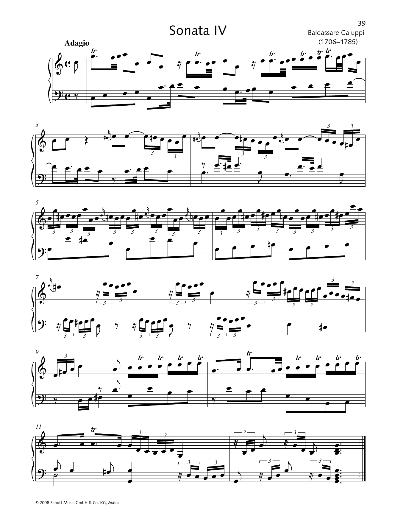 Baldassare Galuppi Sonata IV C major Sheet Music Notes & Chords for Piano Solo - Download or Print PDF