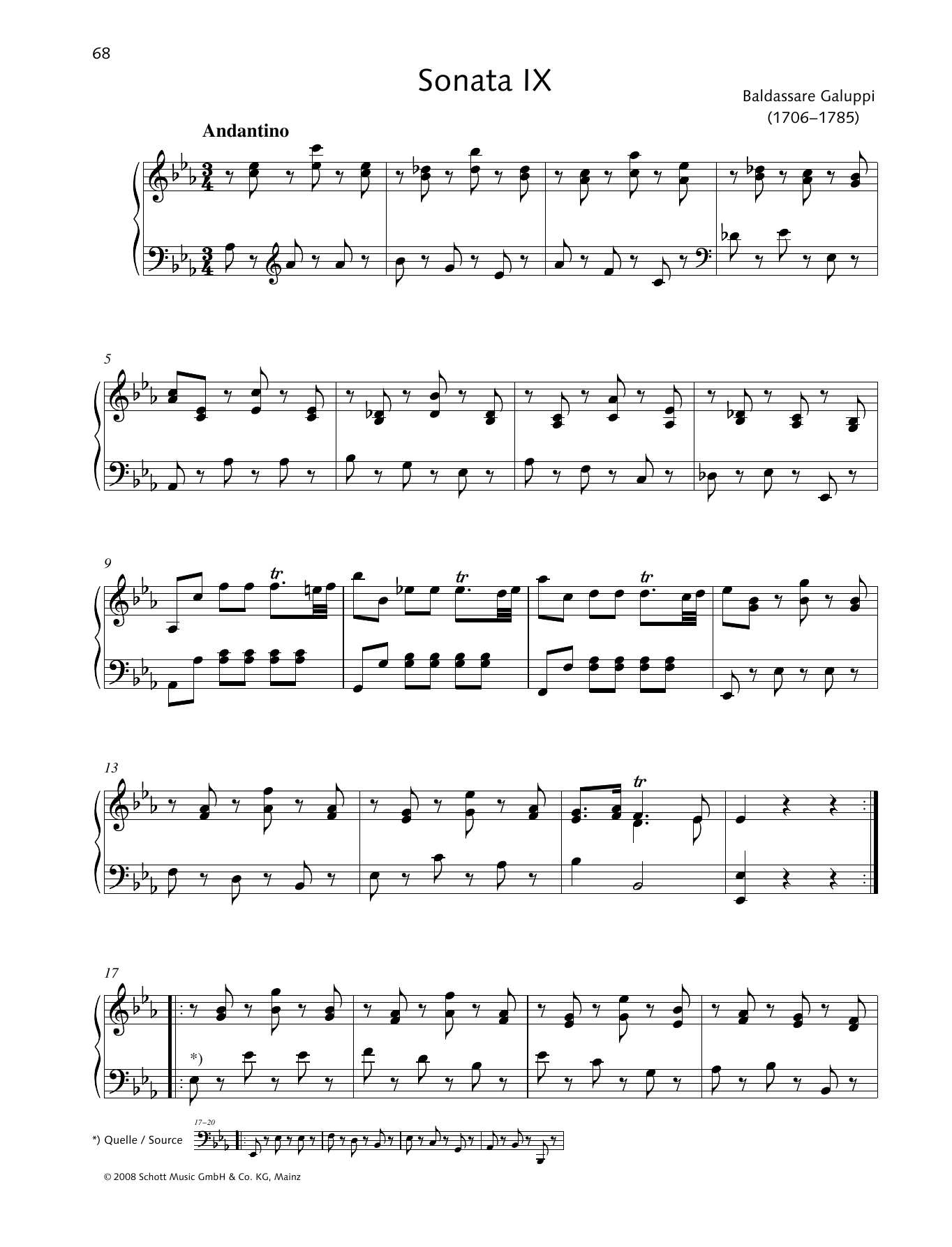 Baldassare Galuppi Sonata IX E-flat major Sheet Music Notes & Chords for Piano Solo - Download or Print PDF