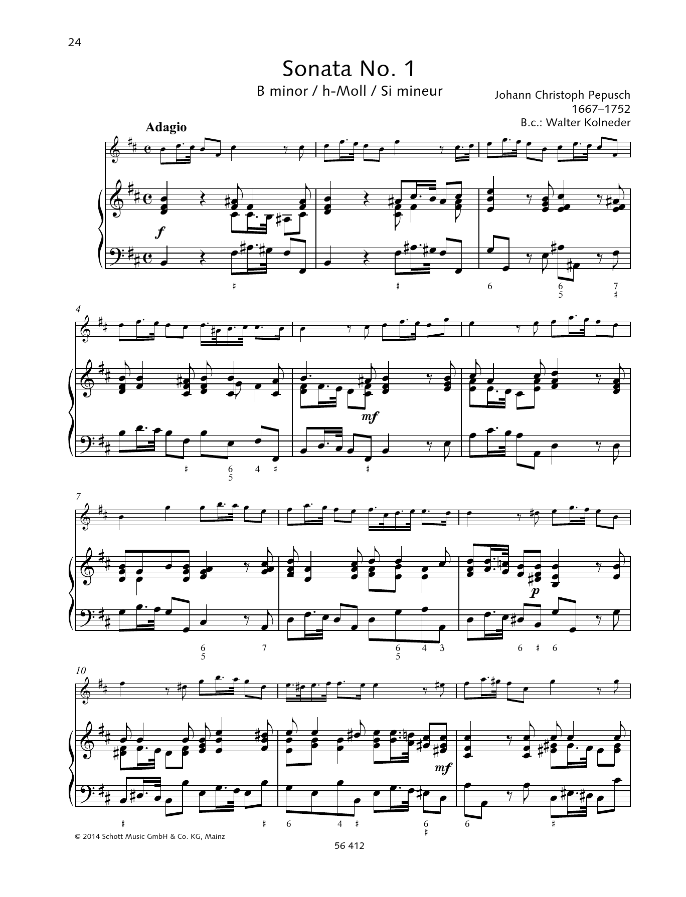 Baldassare Galuppi Sonata No. 1 B minor Sheet Music Notes & Chords for String Solo - Download or Print PDF