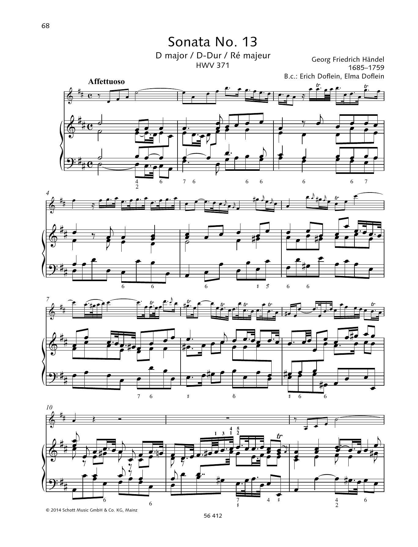 Baldassare Galuppi Sonata No. 13 D major Sheet Music Notes & Chords for String Solo - Download or Print PDF