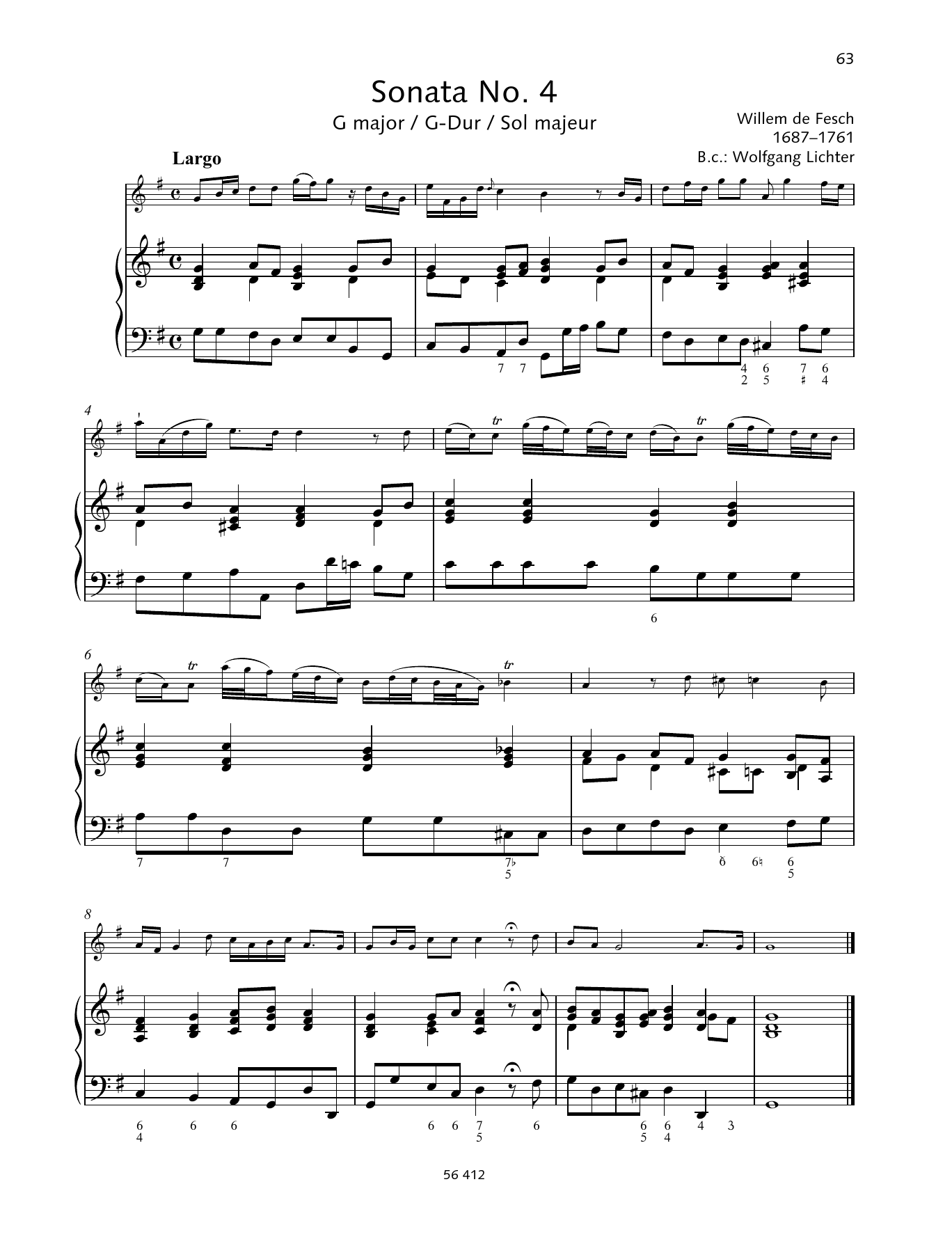 Baldassare Galuppi Sonata No. 4 G major Sheet Music Notes & Chords for String Solo - Download or Print PDF