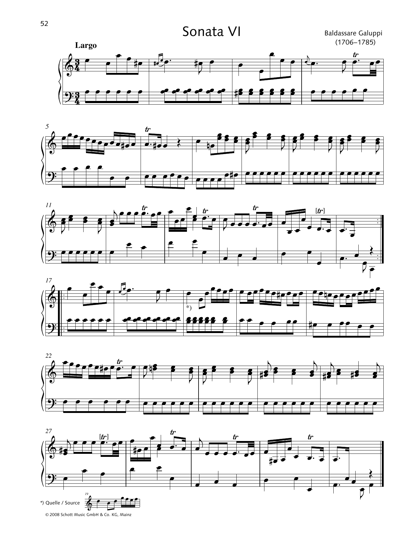 Baldassare Galuppi Sonata VI A minor Sheet Music Notes & Chords for Piano Solo - Download or Print PDF