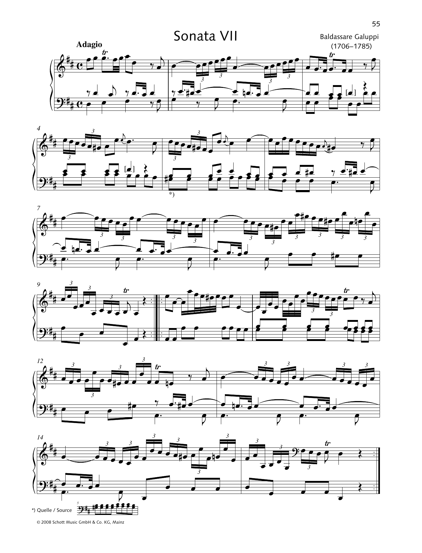 Baldassare Galuppi Sonata VII D major Sheet Music Notes & Chords for Piano Solo - Download or Print PDF