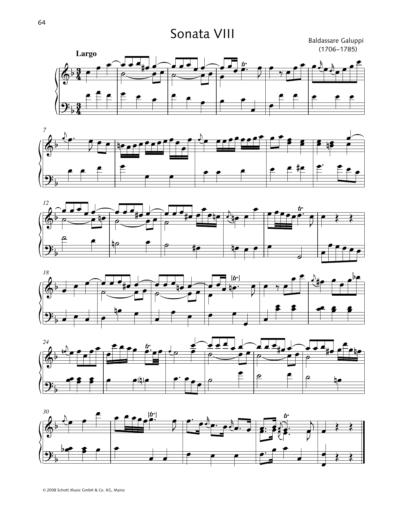 Baldassare Galuppi Sonata VIII F major Sheet Music Notes & Chords for Piano Solo - Download or Print PDF