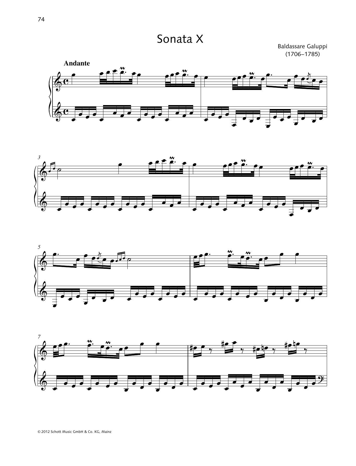 Baldassare Galuppi Sonata X C major Sheet Music Notes & Chords for Piano Solo - Download or Print PDF