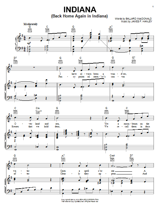 Ballard Macdonald Indiana Back Home Again In Indiana Sheet Music Download Pdf Score 16389