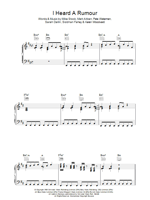 Bananarama I Heard A Rumour Sheet Music Notes & Chords for Piano, Vocal & Guitar (Right-Hand Melody) - Download or Print PDF