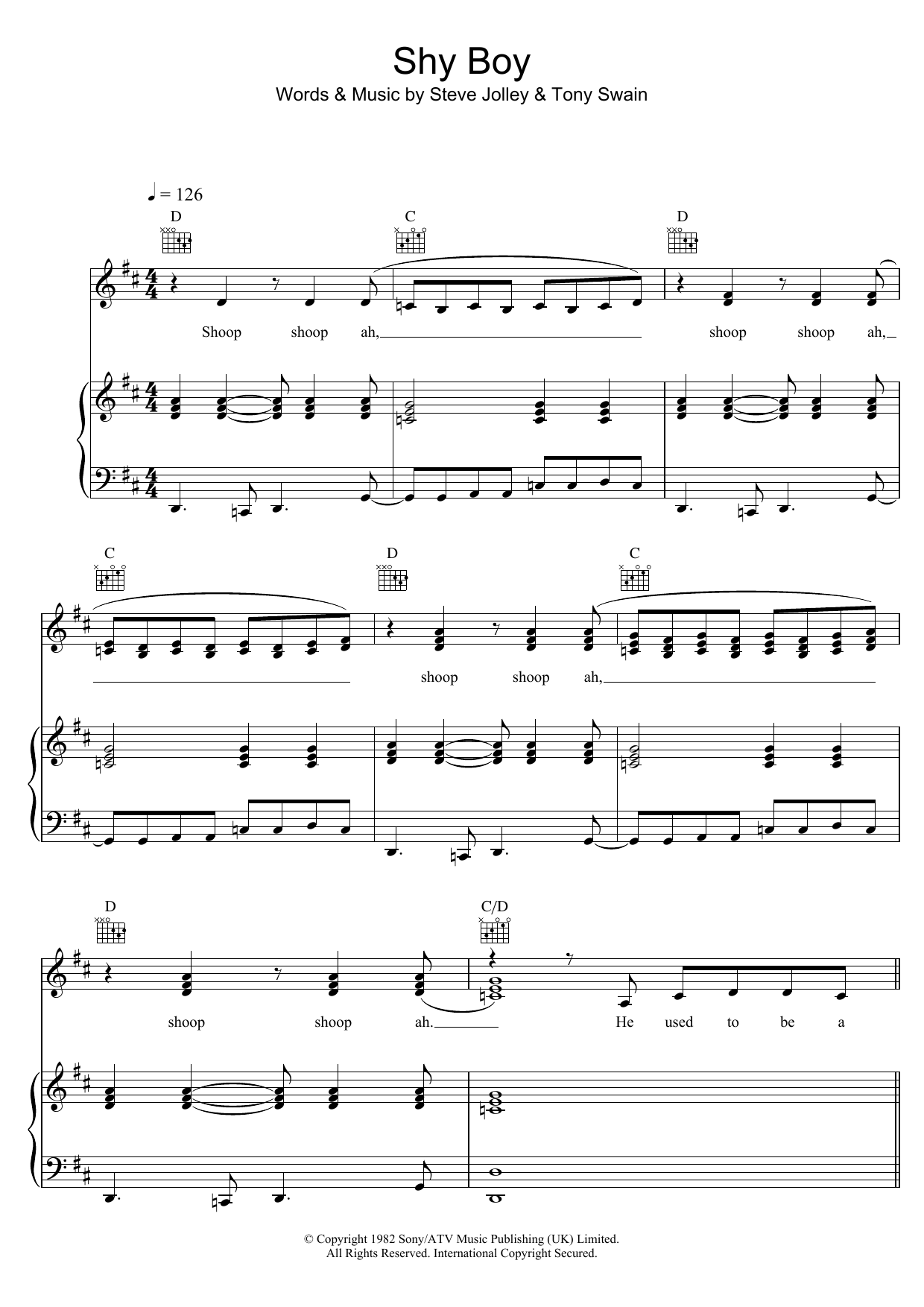 Bananarama Shy Boy Sheet Music Notes & Chords for Piano, Vocal & Guitar - Download or Print PDF