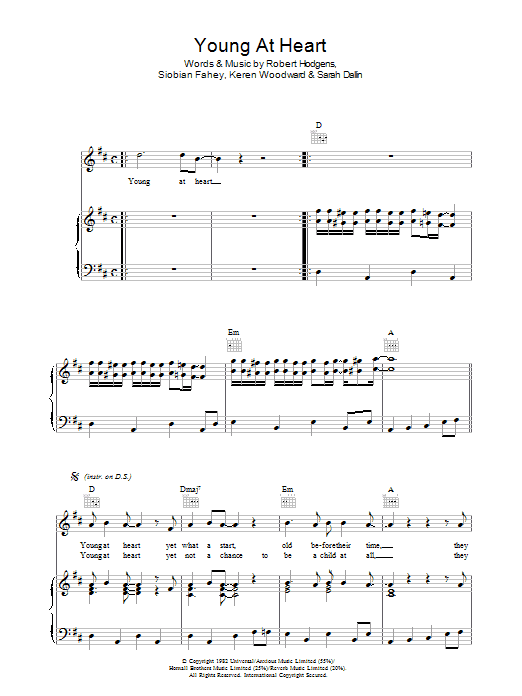 Bananarama Young At Heart Sheet Music Notes & Chords for Piano, Vocal & Guitar (Right-Hand Melody) - Download or Print PDF