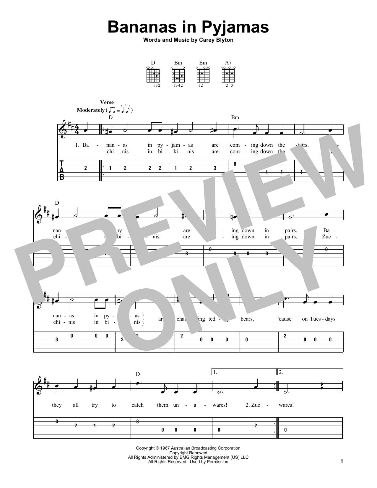 Preview Carey Blyton Bananas In Pyjamas Children sheet music, notes and chords for Easy Piano, SKU: 177482 sheet music, piano notes, chords, guitar tabs, score, transpose, transcribe, how to play, guide, download, learn, tutorial, progression, song, artist, awards, billboard, mtv, vh1, tour, single, album, release