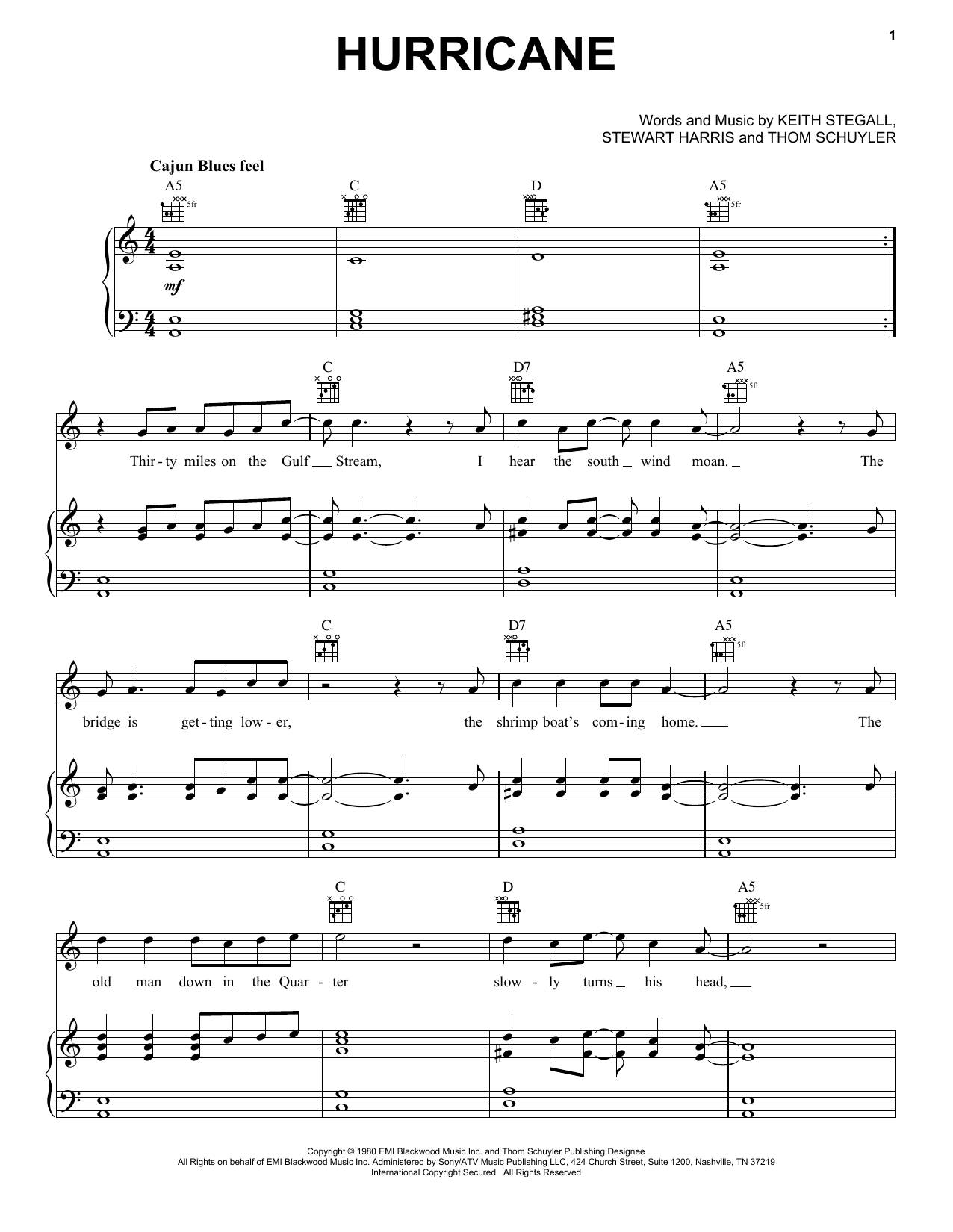 Band Of Heathens Hurricane Sheet Music Notes & Chords for Piano, Vocal & Guitar (Right-Hand Melody) - Download or Print PDF