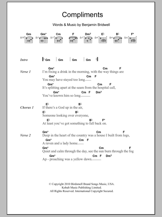 Band Of Horses Compliments Sheet Music Notes & Chords for Lyrics & Chords - Download or Print PDF