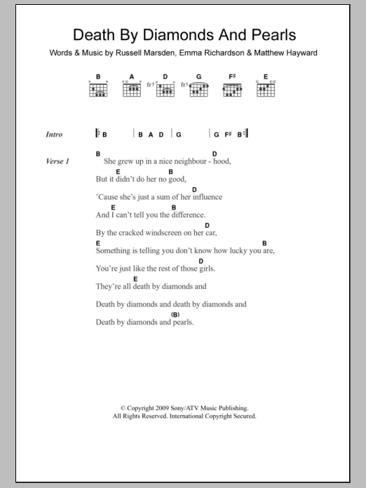 Band Of Skulls Death By Diamonds And Pearls Sheet Music Notes & Chords for Lyrics & Chords - Download or Print PDF