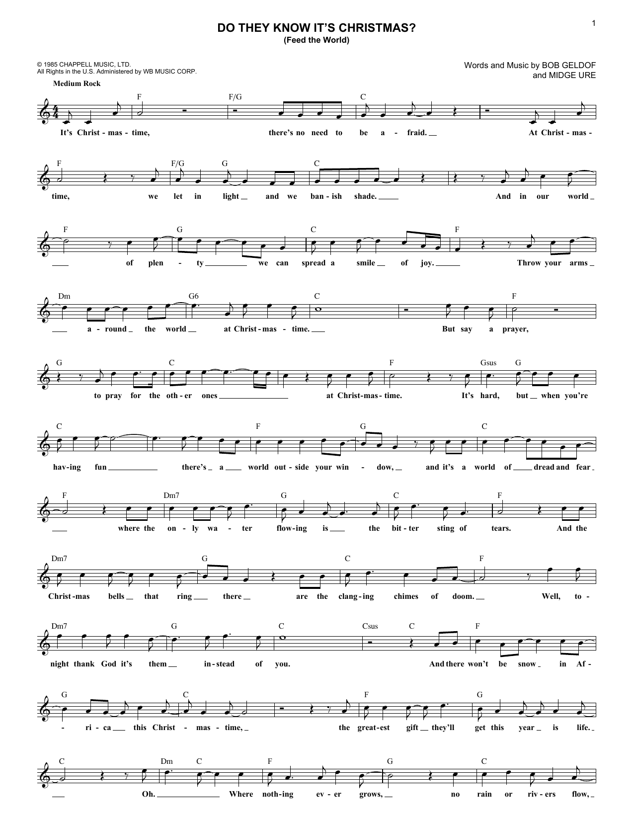 Do They Know It's Christmas? (Feed The World) sheet music