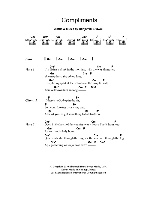 Band Of Horses Compliments Sheet Music Notes & Chords for Lyrics & Chords - Download or Print PDF