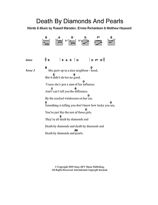 Band Of Skulls Death By Diamonds And Pearls Sheet Music Notes & Chords for Lyrics & Chords - Download or Print PDF