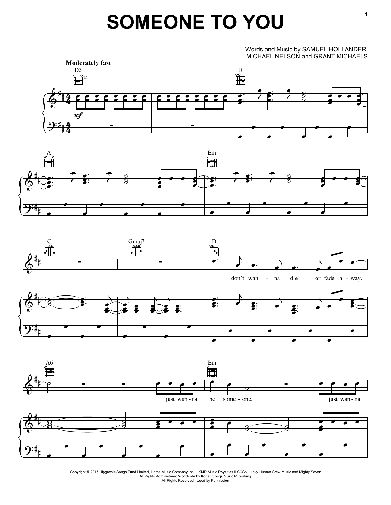 BANNERS Someone To You Sheet Music Notes & Chords for Piano, Vocal & Guitar (Right-Hand Melody) - Download or Print PDF