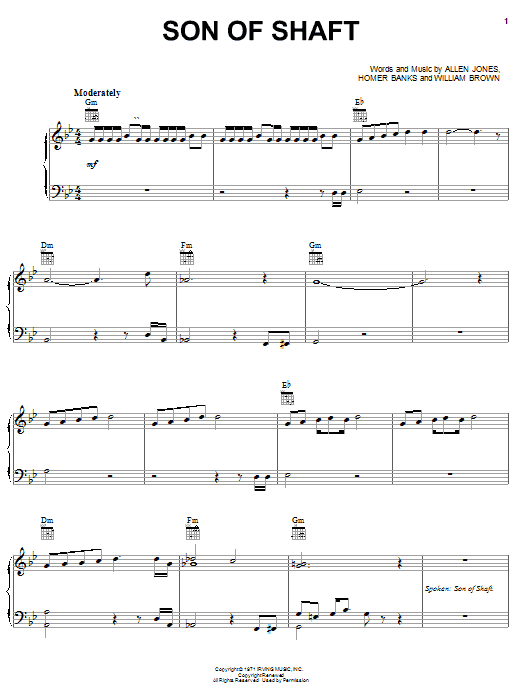 Preview Bar-Kays Son Of Shaft Funk sheet music, notes and chords for Piano, Vocal & Guitar (Right-Hand Melody), SKU: 19551 sheet music, piano notes, chords, guitar tabs, score, transpose, transcribe, how to play, guide, download, learn, tutorial, progression, song, artist, awards, billboard, mtv, vh1, tour, single, album, release