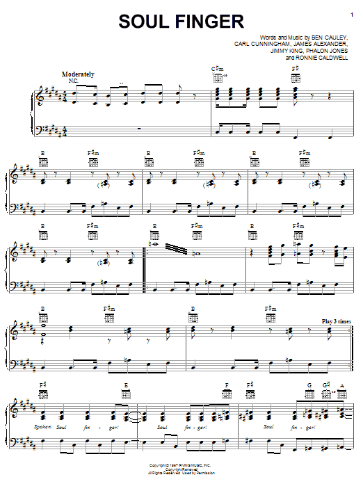 The Bar-Kays Soul Finger Sheet Music Notes & Chords for Lyrics & Chords - Download or Print PDF