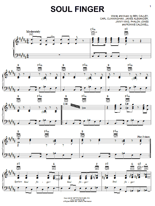 Bar-Kays Soul Finger sheet music notes and chords. Download Printable PDF.