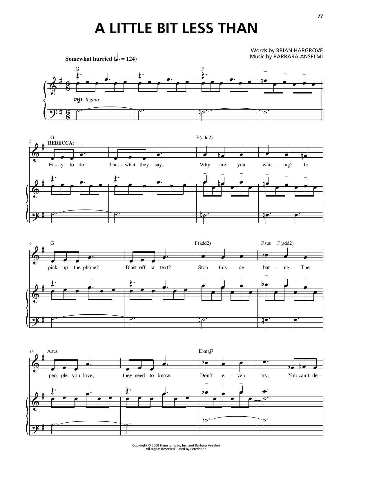 Barbara Anselmi & Brian Hargrove A Little Bit Less Than Sheet Music Notes & Chords for Piano & Vocal - Download or Print PDF