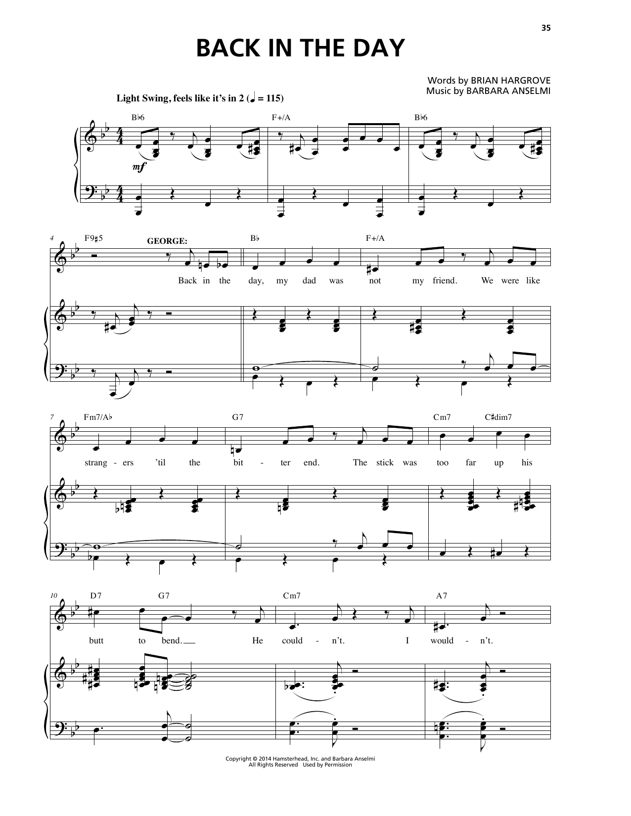 Barbara Anselmi & Brian Hargrove Back In The Day Sheet Music Notes & Chords for Piano & Vocal - Download or Print PDF