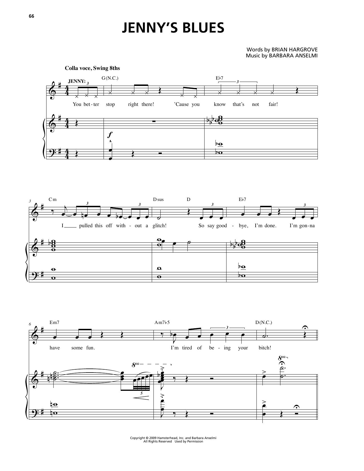 Barbara Anselmi & Brian Hargrove Jenny's Blues Sheet Music Notes & Chords for Piano & Vocal - Download or Print PDF
