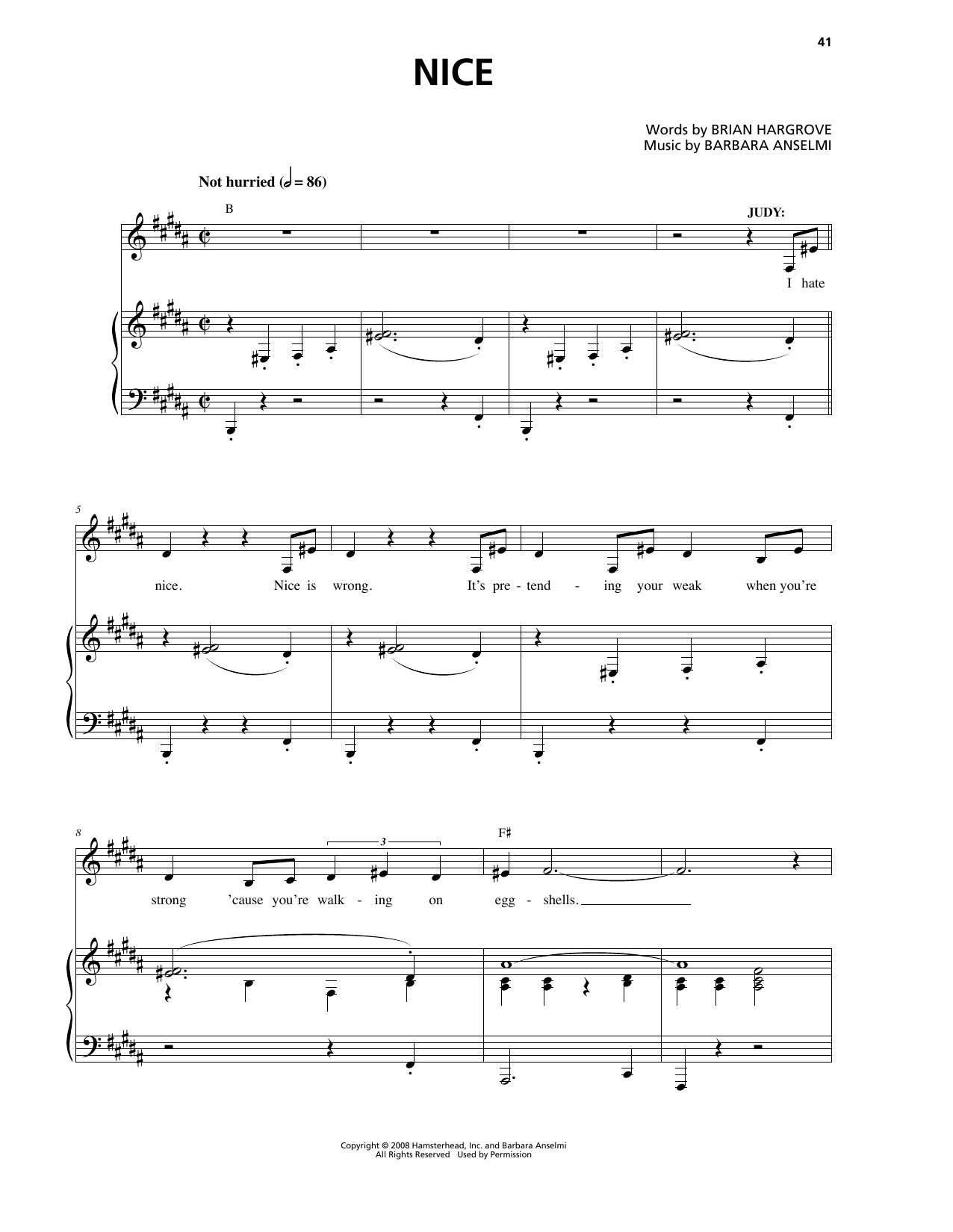 Barbara Anselmi & Brian Hargrove Nice Sheet Music Notes & Chords for Piano & Vocal - Download or Print PDF
