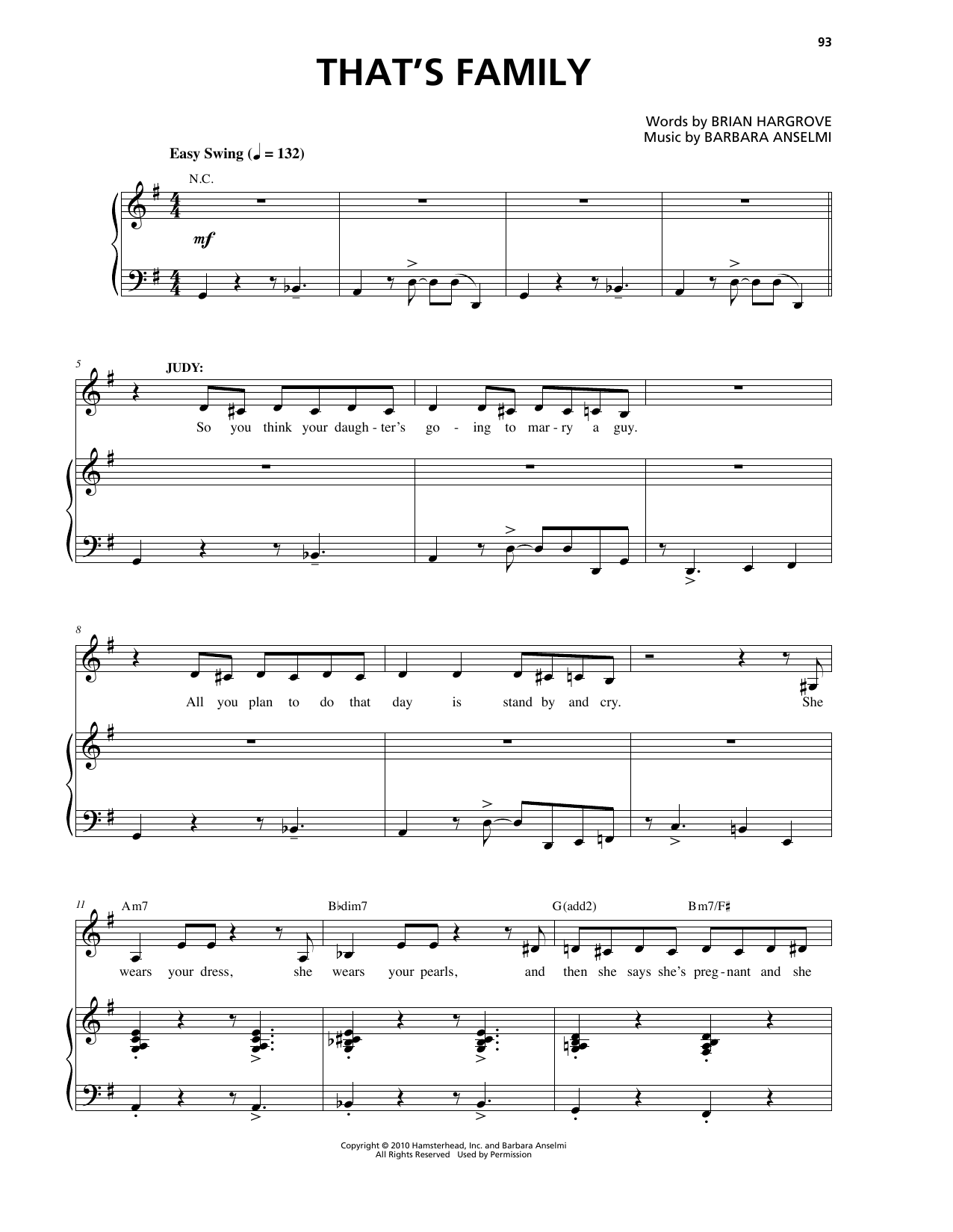 Barbara Anselmi & Brian Hargrove That's Family Sheet Music Notes & Chords for Piano & Vocal - Download or Print PDF