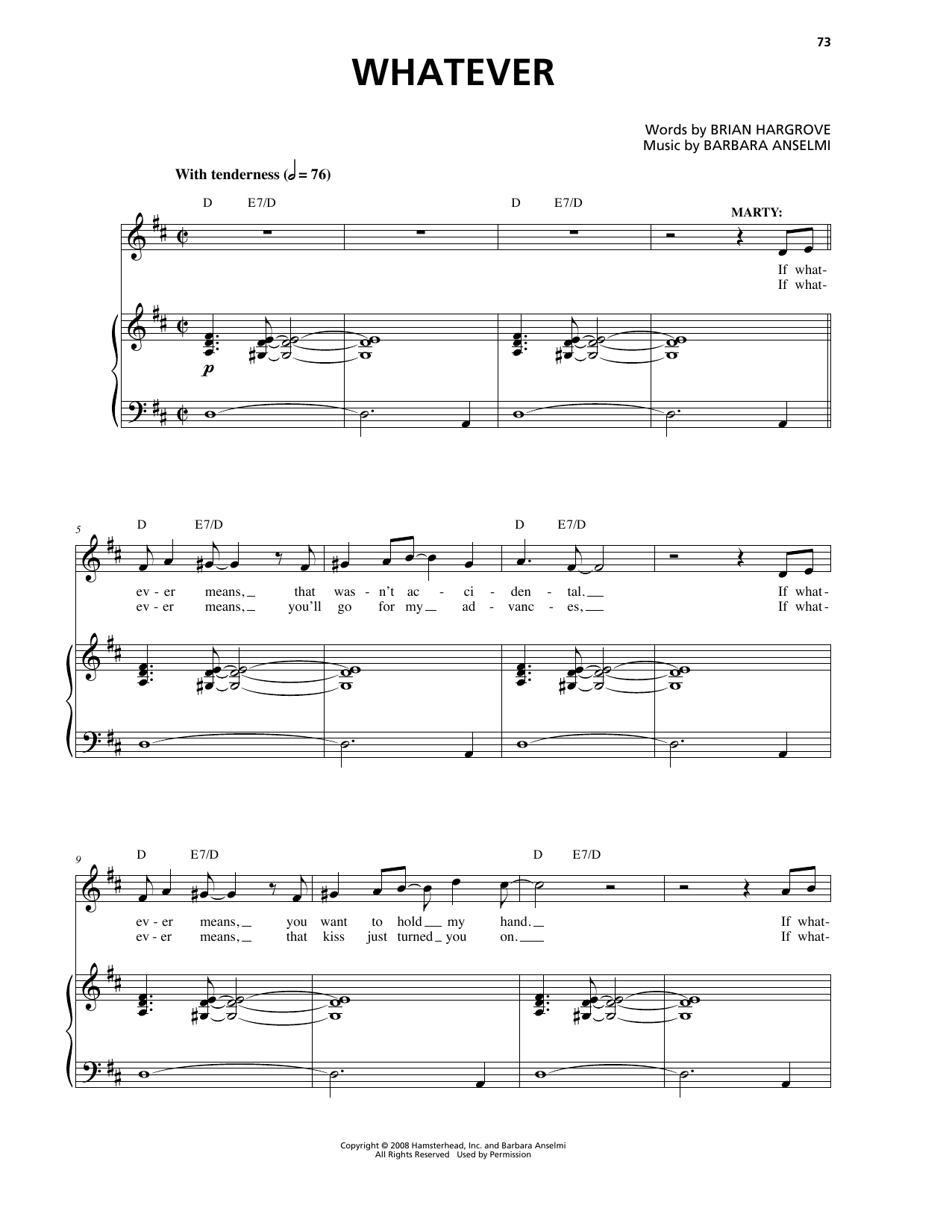 Barbara Anselmi & Brian Hargrove Whatever Sheet Music Notes & Chords for Piano & Vocal - Download or Print PDF