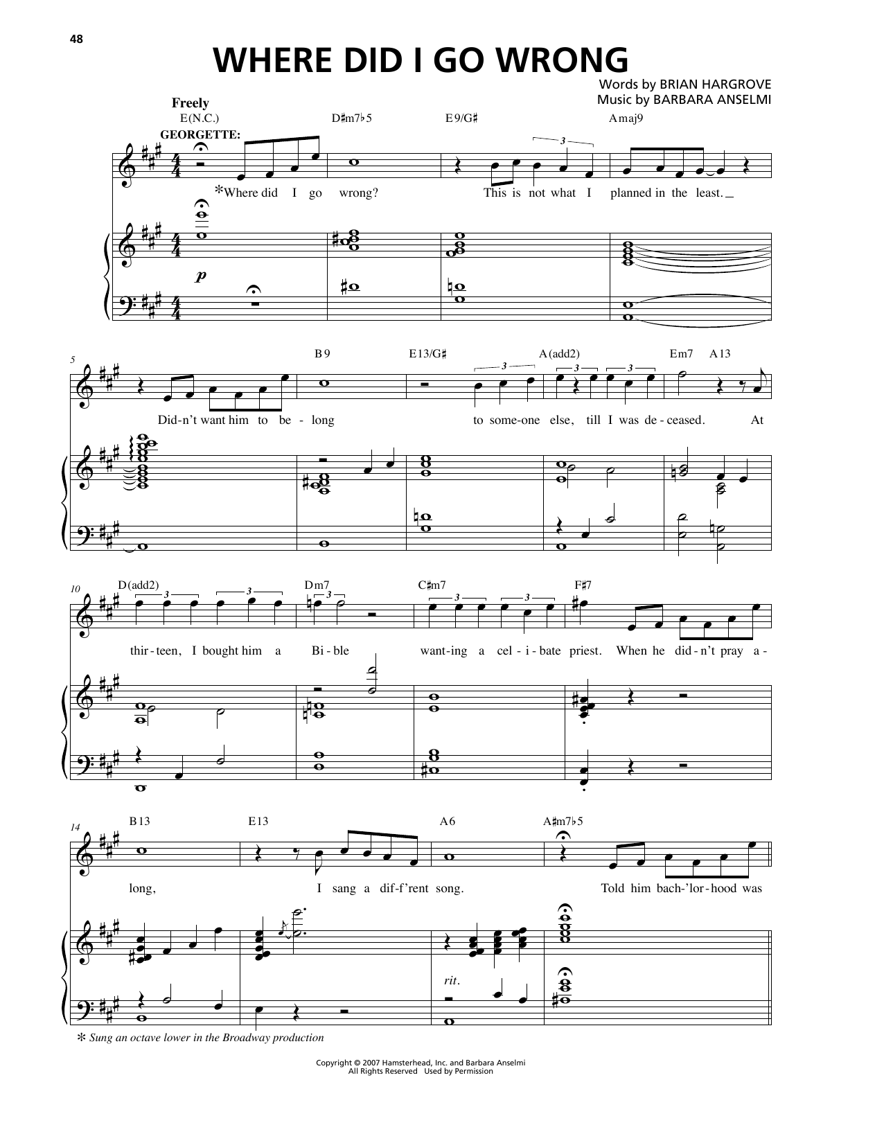 Barbara Anselmi & Brian Hargrove Where Did I Go Wrong Sheet Music Notes & Chords for Piano & Vocal - Download or Print PDF