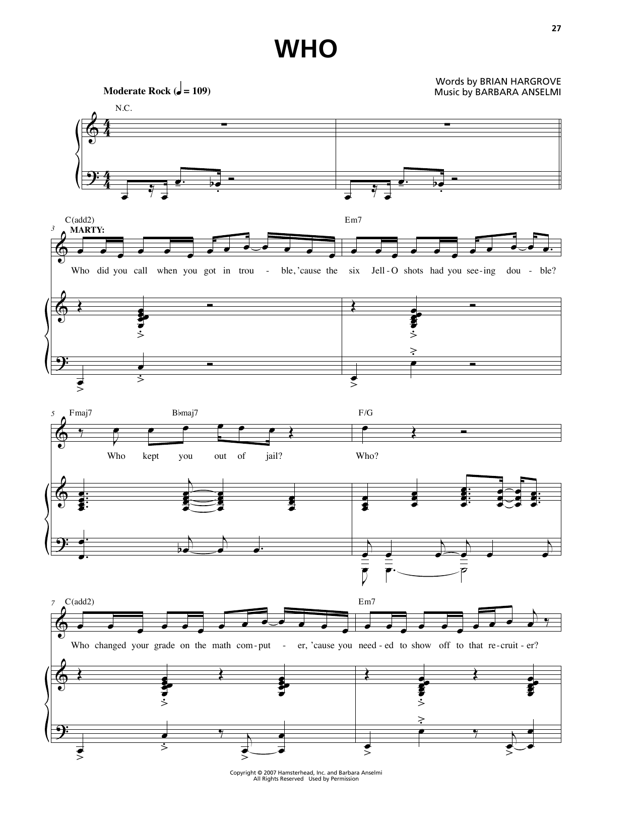 Barbara Anselmi & Brian Hargrove Who Sheet Music Notes & Chords for Piano & Vocal - Download or Print PDF
