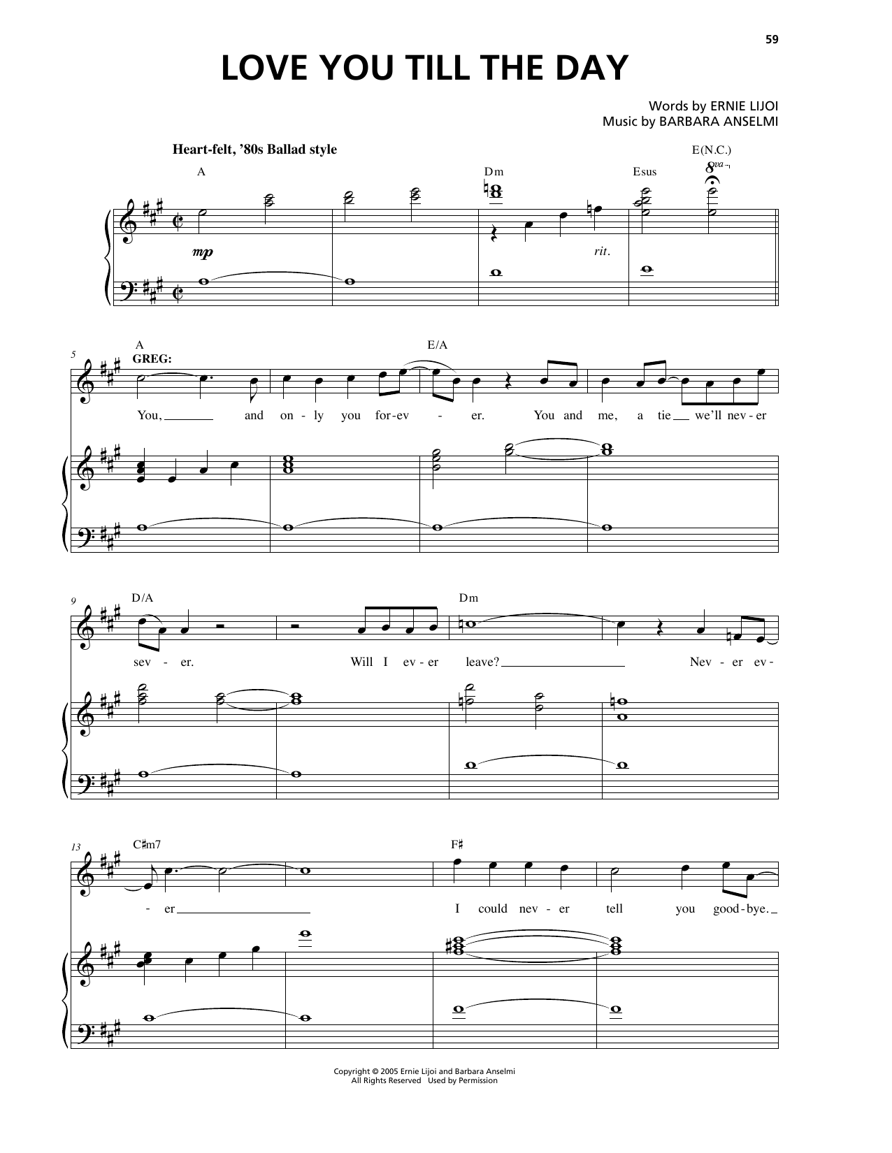 Barbara Anselmi & Ernie Lijoi Love You Till The Day Sheet Music Notes & Chords for Piano & Vocal - Download or Print PDF