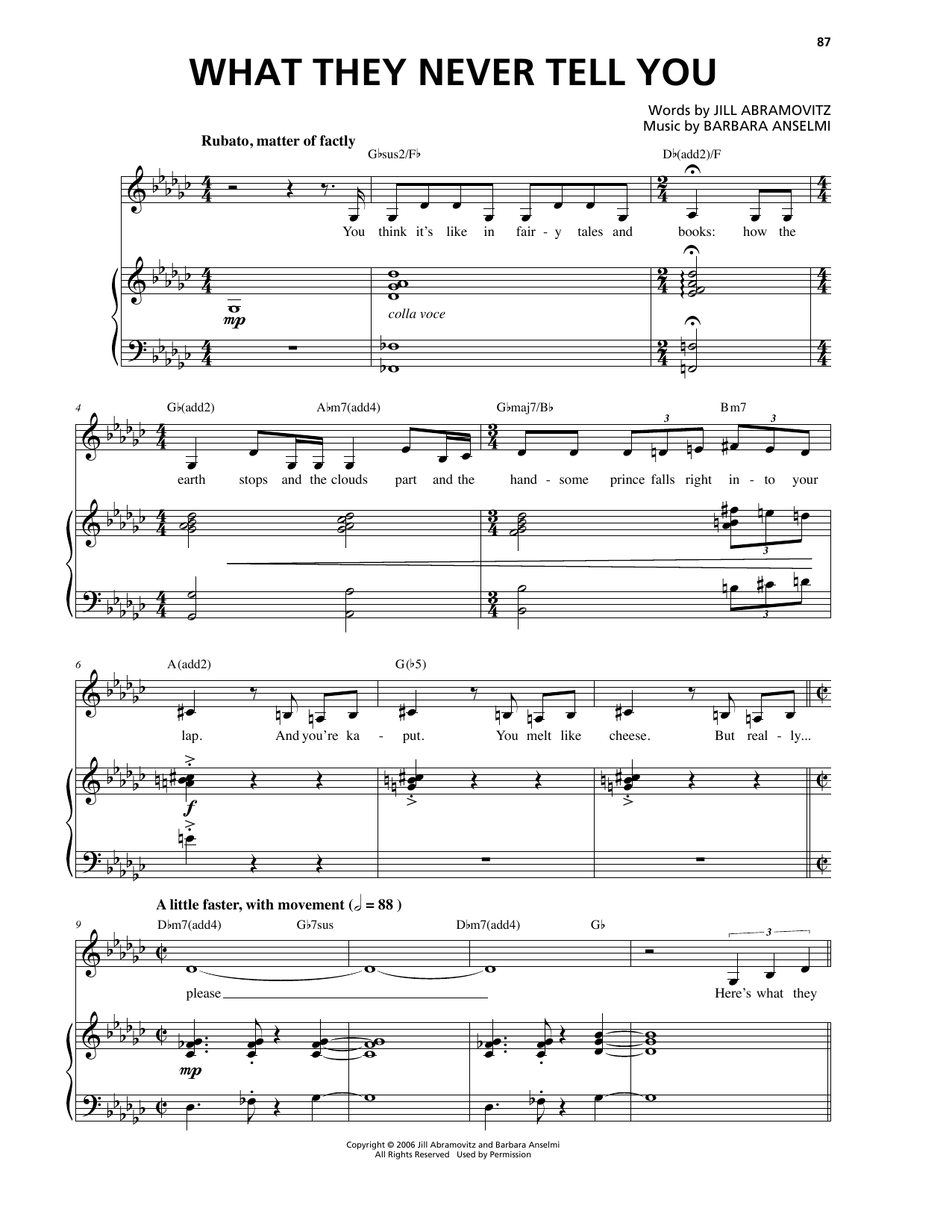 Barbara Anselmi & Jill Abramovitz What They Never Tell You Sheet Music Notes & Chords for Piano & Vocal - Download or Print PDF